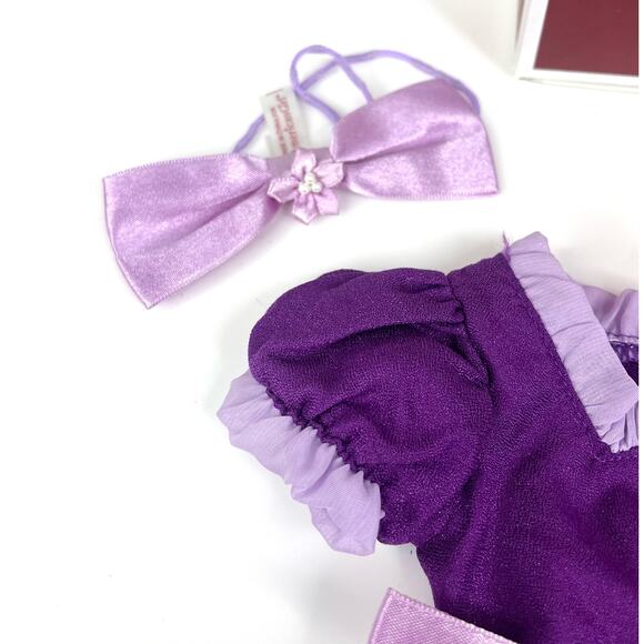 American Girl Emily Doll Holiday Outfit Purple Dress Necklace Bow Socks Card Box - Picture 5 of 9